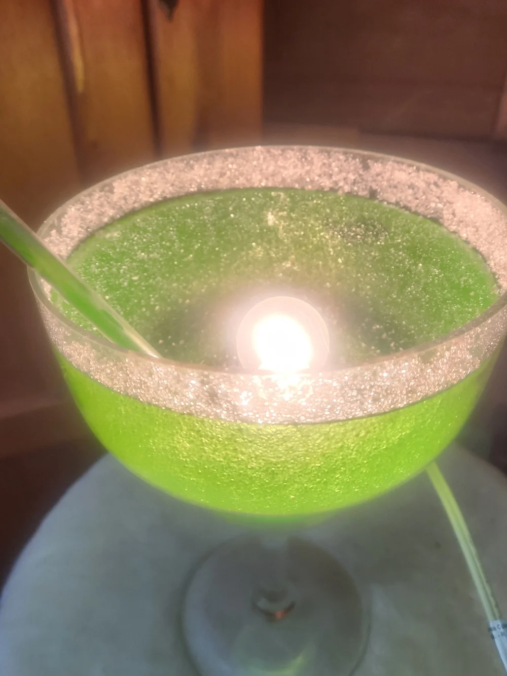 Novelty Green Margarita Glass Lamp Lighted Perfect For Pool Area Or Bar 10.5